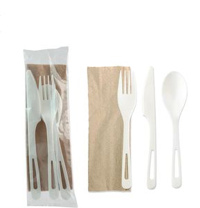 Ensemble de couverts jetables biodégradables de qualité supérieure, écologiques, sans BPA, emballés individuellement avec serviette de qualité alimentaire, pour compagnies aériennes - Product Image 1