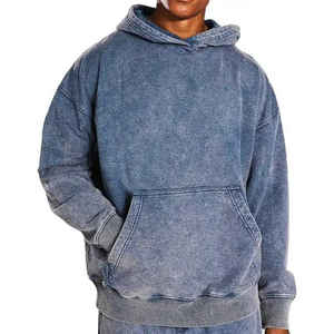 Haute qualité poids lourd 100% coton hommes sweats à capuche lavage à l'acide pull Streetwear survêtements Denimes bouffée impression brodé - Product Image 6