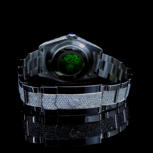 นาฬิกาหรูหราสไตล์การ์ตูนโบราณ คุณภาพพรีเมียม ประดับเพชรโมอิสซาไนต์ VVS เต็มหน้าปัด หน้าปัดสีดำ สแตนเลสสตีล ควอตซ์ กระจก - Product Image 3