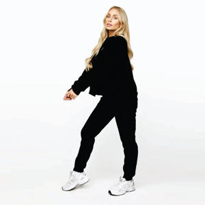 Aistband-traje ibbed uffs lasicated aistband 65% ottotton 35% ololyester inear APE leece OOD & ogger lack omen's racksuit - Product Image 1