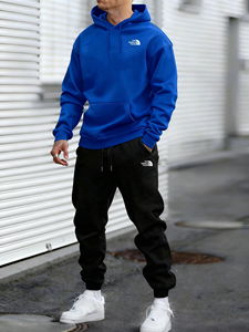 ชุดลำลองผู้ชายไซส์ใหญ่แบบสองชิ้น เสื้อฮู้ดผ้าฟลีซ กางเกงขายาว สีพื้น ผ้าฝ้าย 100% มีกระเป๋า สไตล์สตรีทแวร์ สำหรับฤดูใบไม้ร่วงและฤดูหนาว - Product Image 3