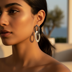 Boucles d'oreilles pendantes ovales en argent pour femmes, bijoux élégants et tendance - Product Image 1