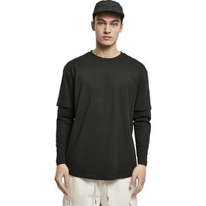 Camiseta de punto de gofres de gran tamaño personalizable para hombre, camiseta transpirable de doble capa de algodón 100%, ropa de calle de 220 gramos, Camiseta larga - Product Image 3