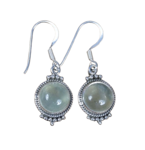 Boucles d'oreilles pendantes Bijoux en argent Boucles d'oreilles de forme ronde pour femmes filles Boucles d'oreilles en pierres précieuses Prehnite Argent sterling massif 925 - Product Image 1