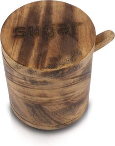 <b>Decorative</b> Rustic Wooden Sugar Seasonings Bowl <b>Box</b> Cellar Keeper <b>With</b> <b>Lid</b> & Spoon Wide Mouth Herb Spice Jar Holder Serving Bowl - Product Image 3