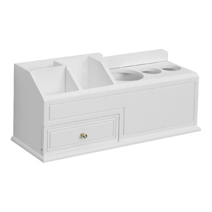 Sèche-cheveux blanc et support de coiffure montage mural salle de bain comptoir maquillage bois organisateur pour accessoires - Product Image 1