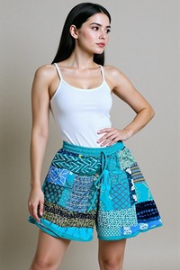 Pantalones cortos informales de verano para hombre y mujer, diseño de retazos Hippie bohemio, cómodos parches hechos a mano para viajar y correr - Product Image 3