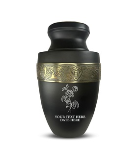 Personalized Human Cremation Urn for Adult Ashes Men Women Aluminum Urn with Name Date Design Black with Silver Rim Custom Size - Product Image 1