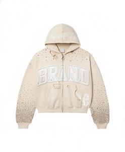 Custom Vintage Zipper Embroidered Rhinestone Streetwear Silk Screen Printing Acid Wash Oversized Winter 100% Cotton <b>Men</b> <b>Hoodies</b> - Product Image 2