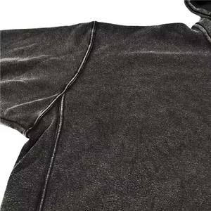 Pull à capuche personnalisé pour hommes, style Streetwear avec panneau, patchwork découpé et cousu, sweats à capuche 100% coton délavés à l'acide pour unisexe - Product Image 6