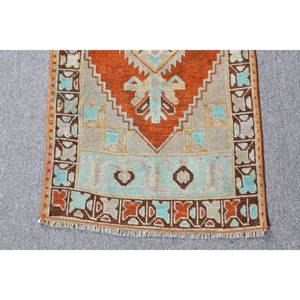 Tapis turc vintage 1.6x 3.7ft Orange bleu laine grande surface motif abstrait Rectangle couloir Design support en Latex pour la décoration de la chambre - Product Image 3
