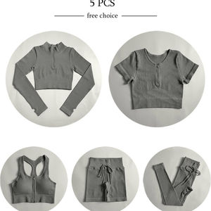 Ensemble de vêtements de sport pour femmes, taille haute, ensembles de yoga, soutien-gorge de sport, veste d'entraînement à fermeture éclair et leggings - Taille XL - Product Image 6