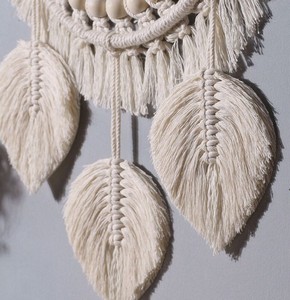 Macrame, Leaf <b>Wall</b> <b>Decor</b>, Boho Home <b>Decor</b>, Cotton Round <b>Mirror</b> - Product Image 2