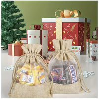Sacs en toile de jute avec cordon de serrage et fenêtre, sacs cadeaux pour les faveurs de mariage, les fêtes de Noël, les bijoux, les cosmétiques, les emballages de collations