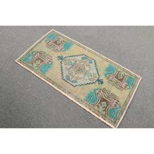 Alfombra Vintage de 1.6x3.1 pies, Alfombra Turca Pequeña, Alfombra Oriental Azul de Lana - Product Image 2