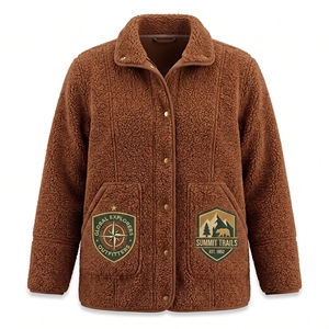 Veste en polaire marron pour homme avec motifs brodés, col rabattable, coupe-vent, vêtements d'extérieur décontractés pour l'hiver - Product Image 1