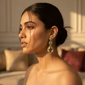 Boucles d'oreilles en argent 925 pour femmes, bijoux fantaisie avec pierre précieuse en forme de larme en citrine - Product Image 1