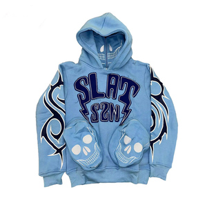 Sudadera con capucha y bordado en 3D de 100% algodón con logotipo personalizado para hombre, sudadera de lana desgastada de talla grande, cuello con capucha, diseño con cremallera, Invierno - Product Image 5