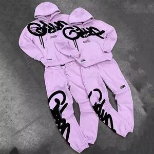 Survêtement pour hommes personnalisé logo noir haut court survêtement évasé 100% coton 350 GSM survêtements pantalons de survêtement et ensembles de sweat à capuche pour hommes - Product Image 1