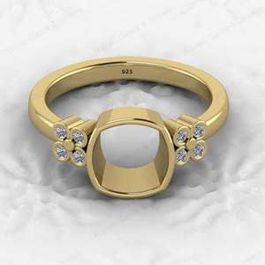 Haute qualité 925 argent Sterling plaqué or 8x8mm coussin CZ Semi montage blanc lunette réglage anneau bon composant de bijoux fins - Product Image 3