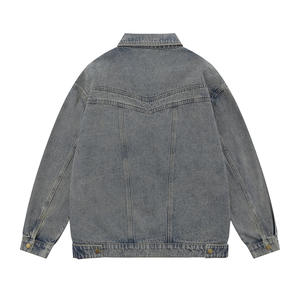 Custom Washed Distressed Zipper Denim Fabrics Custom Denim Jacket Hombres Chaquetas - Product Image 2