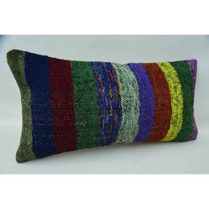 Coussin en laine patchwork Kantha motif vintage multicolore Coussin décoratif tissé 12x24 pouces - Product Image 2