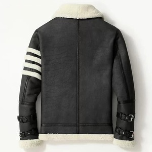 Denny & Dora Veste d'hiver en cuir véritable gris en toile de mouton coupe régulière pour hommes Imperméable et respirant - Product Image 5