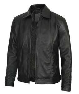 High Quality Custom Made Black Genuine <b>Sheepskin</b> Leather <b>Jacket</b> For Men Fashionable Winter Outdoor Long Sleeve <b>jacket</b> for men - Product Image 5