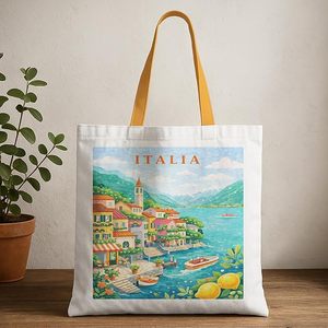 Bolsa de Tela de Algodón con Estampado del País Más Visitado de Italia, Personaliza tu Bolsa con la Emoción de tu País - Product Image 1