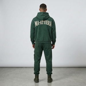 Ensemble survêtement homme personnalisé vert foncé avec sweat à capuche et pantalon cargo en molleton de coton, style streetwear, vente en gros OEM - Product Image 6