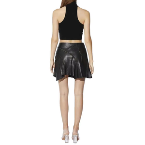 Jupe en cuir véritable de haute qualité pour femmes avec taille haute Streetwear Jupe en cuir de couleur unie Accepter le service OEM personnalisé - Product Image 3