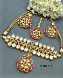 Conjunto de Collar Clásico Kundan con Rubí, Joyería de Latón Chapado en Oro para Boda, Compromiso, Aniversario, Diamante de Corte Ovalado SKU 517 D4 - Product Image 2