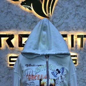 Sudadera con Capucha de Diseño Moderno con Cierre y Detalles Desgastados, Chaqueta con Cierre y Pedrería, Lavado Ácido, Sudadera de Forro Polar para Hombre, Estilo Urbano - Product Image 4