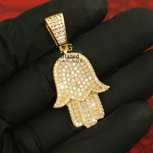 Totalmente helado Hamsa mano 10Kt oro redondo corte brillante VVs claridad laboratorio cultivado diamantes helado Hip Hop colgante - Product Image 5