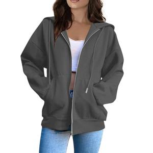 Sudadera informal con capucha y cremallera para mujer con mangas largas Color sólido Característica impermeable para adolescentes en otoño - Product Image 4