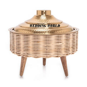 Ensemble de trois chauffe-plats en métal, forme ronde, design luxueux, casserole personnalisée, taille en gros, nouveau chauffe-plat en métal - Product Image 3