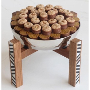 Ensemble de 2 bols à chocolat en métal doré avec plateau bol de service à chocolat dernier cri pour la vente en gros de plateaux de serveur de bonbons sucrés - Product Image 4