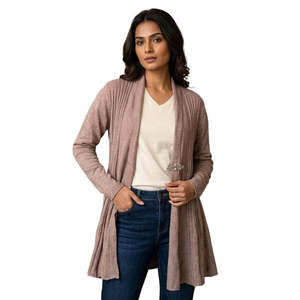 Autumn Crocheted Knitted Shrug-<b>Beige</b> Acrylic Streetwear Print - Product Image 1