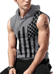 Sweats à capuche de gym imprimés personnalisés débardeurs d'entraînement en coton respirant de haute qualité coupe musculaire tricoté sans manches t-shirt pour - Product Image 2