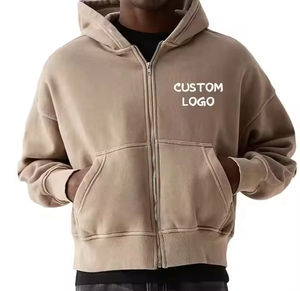 Fabricante de Sudaderas con Capucha Extra Grandes de Algodón Grueso con Logotipo Personalizado, Sudaderas con Capucha Corta con Cierre y Hombros Caídos, Proceso Impex - Product Image 1