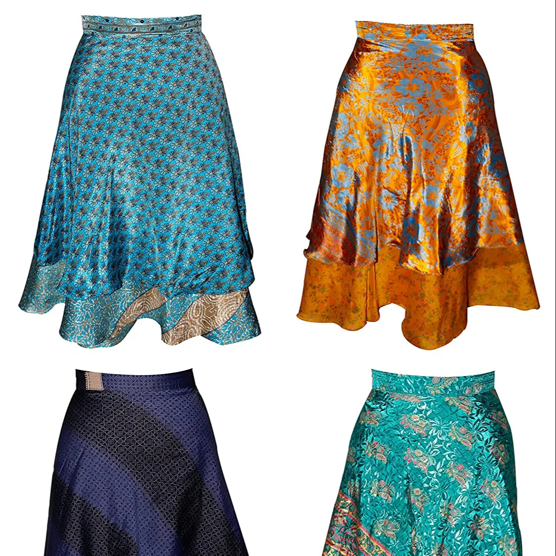 Indian Sari De Seda Do Vintage Reversível dupla camada e wrap-saia Mágica Em Torno de saias vestido de praia desgaste Patchwork Envolvente