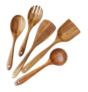 Ensemble d'ustensiles en bois de teck naturel de vente chaude pour la cuisson des cuillères en bois pour la cuisine ensemble d'ustensiles antiadhésifs au meilleur prix. - Product Image 2