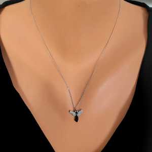 925 Sterling Silver <b>Angel</b> Model <b>Crystal</b> Necklace with Pink Black White Stones - Product Image 3
