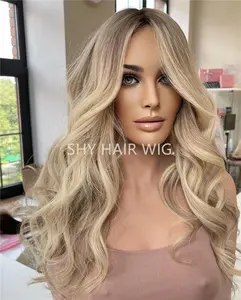 Blonde Menselijk Haar High-End Pruiken Voor Witte Vrouwen 13X4 Peluca Hij Kant Frontale As Honingblonde Hoogtepunten Golf Lijmloze Perruque