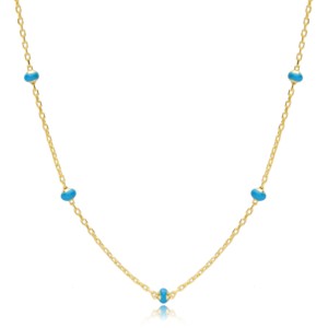 <b>Blue</b> <b>Beaded</b> Enamel Design Trendy Chain Necklace Turkish Handmade Wholesale Dainty Pendant 925 Sterling Silver Jewelry - Product Image 1