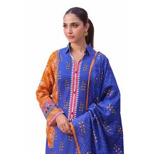 Salwar Kameez de Algodón Khaddar Azul sin Costuras de 3 Piezas para Mujer, Diseño Étnico Pintado a Mano, Estilo Pakistaní, Corte Regular, Informal, Tejido Pesado - Product Image 4