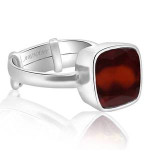NOVAMART Fine Certified Natural Hessonite <b>Garnet</b> (Gomed) 3.25-12.25 Ratti Adjustable <b>Silver</b>(925) Cushion Bezel Fine <b>Ring</b> Astrolo - Product Image 2
