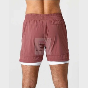 Short de fitness double couche personnalisé en polyester écologique, dentelle, couleur unie, décontracté, teint en plaine, taille élastique, service OEM - Product Image 3