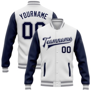 Vente en gros dans l'industrie directe de bombardier décontracté hiver personnalisé blanc marine-gris veste bicolore Varsity Letterman à snap complet - Product Image 1
