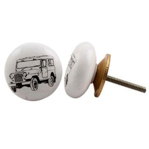 Vente en gros de boutons de tiroir pour enfants noirs et blancs boutons et poignées en céramique à vendre boutons de tiroir à motif Jeep CVK-07 - Product Image 3